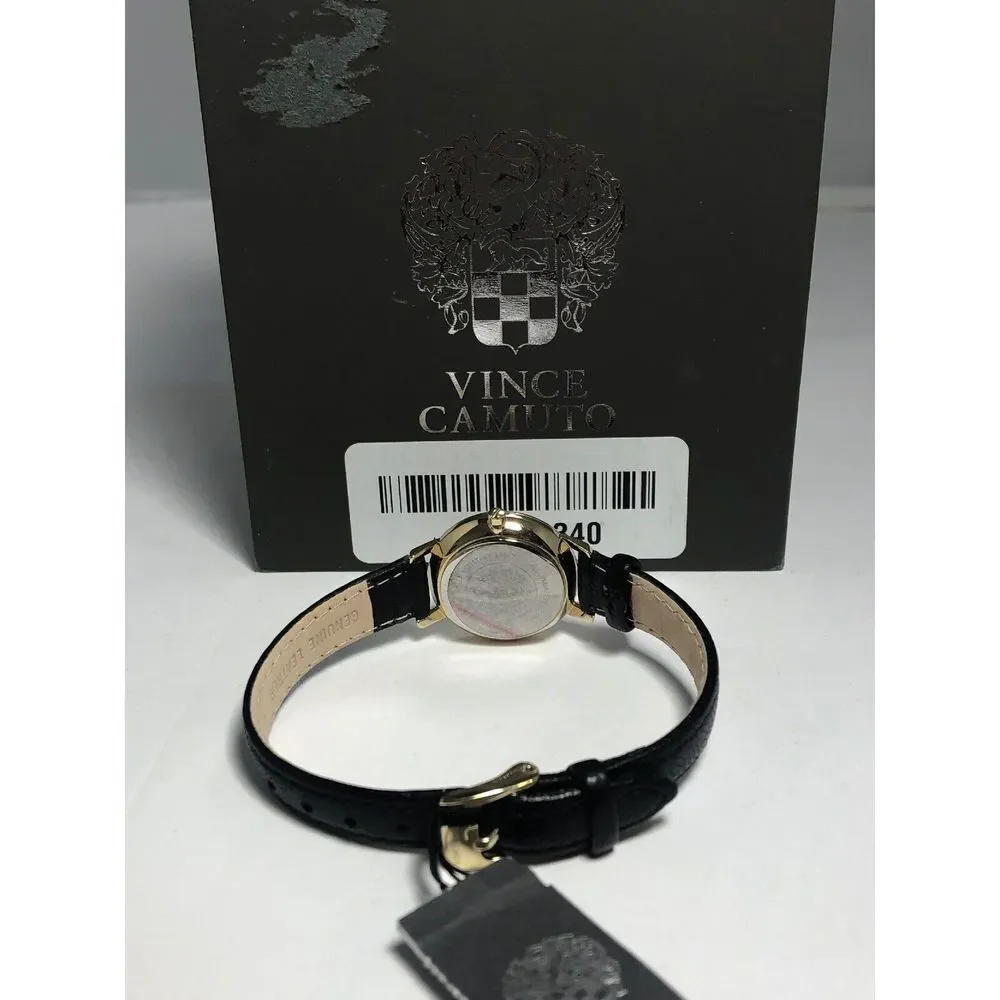 Vince Camuto VC5352 Unisex Black Leather Analog Black Dial Quartz Watch BW114